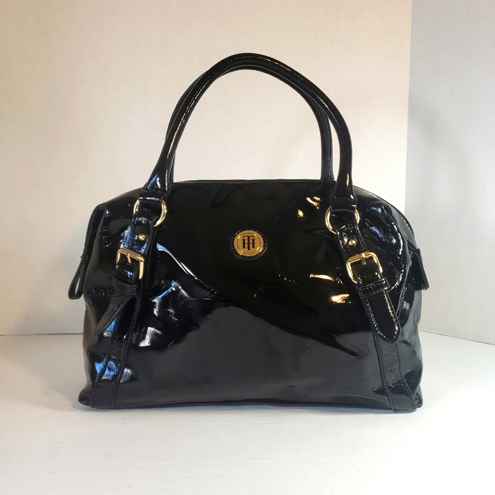 Tommy Hilfiger Black  Patent Leather Logo Handbag
